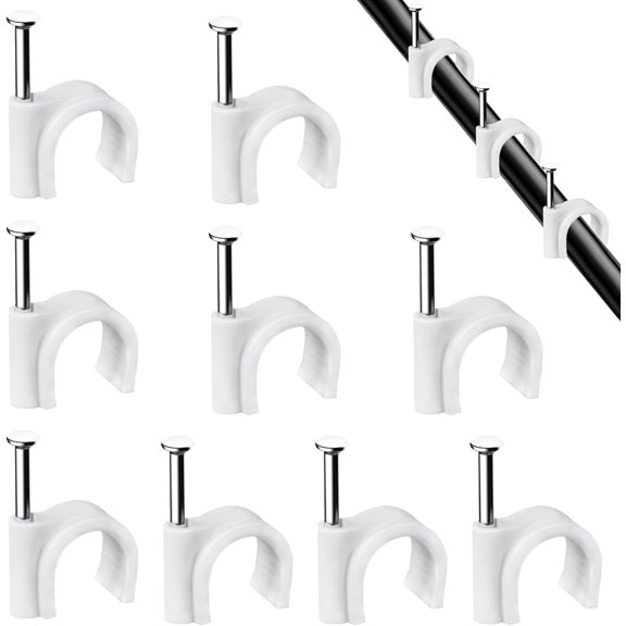 UEIWMX-Cable Clips, 100 Pcs, 7mm, Wire Wall Clips with Steel Nails, Cable Management Organizer Clips, Cable Tacks Coax Holder Clips, RG6 RG59 CAT6 RJ45 Cable Cord Clips, White