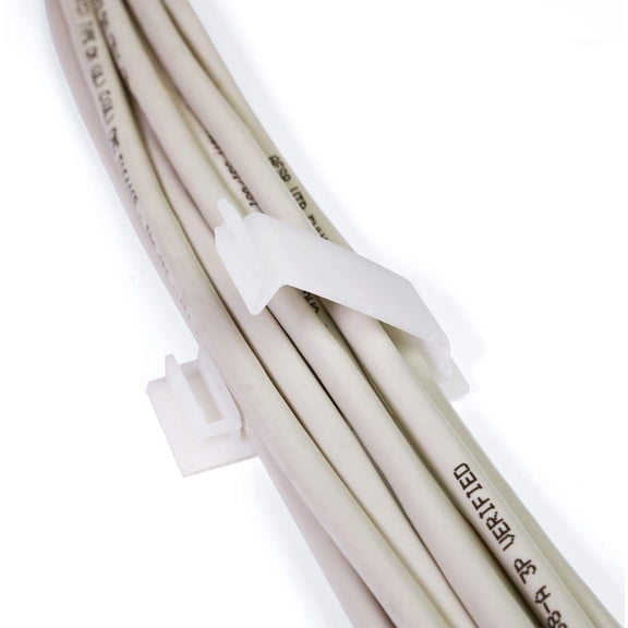UEIWMX-Cable Clips 3M Adhesive, Multipurpose Wire Clamps for Cable Management and Cable Runs - 50 Pack White Bundled with 10 Reusable Cable Ties