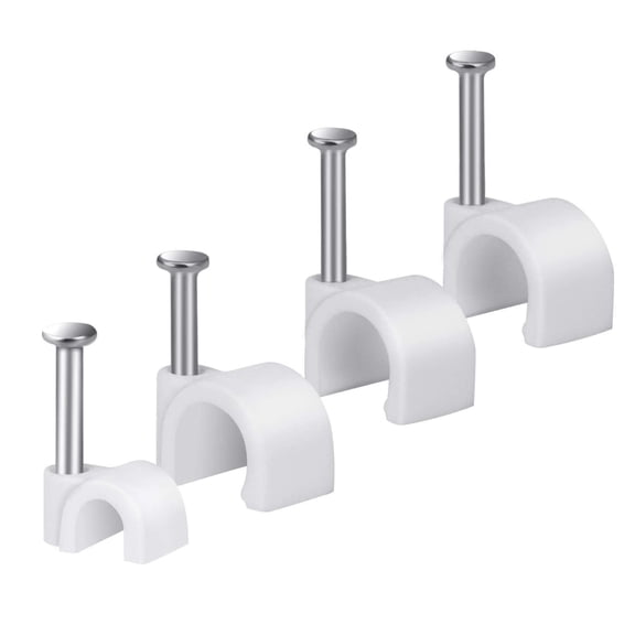 UEIWMX-Cable Wire Clips 4mm 6mm 8mm 10mm Cable Management RG6 RG59 CAT5 CAT6 RJ45 Electrical Ethernet Dish TV Speaker Wire Cord Tie Holder Single Coaxial Nail Clamps (Pack of 400)