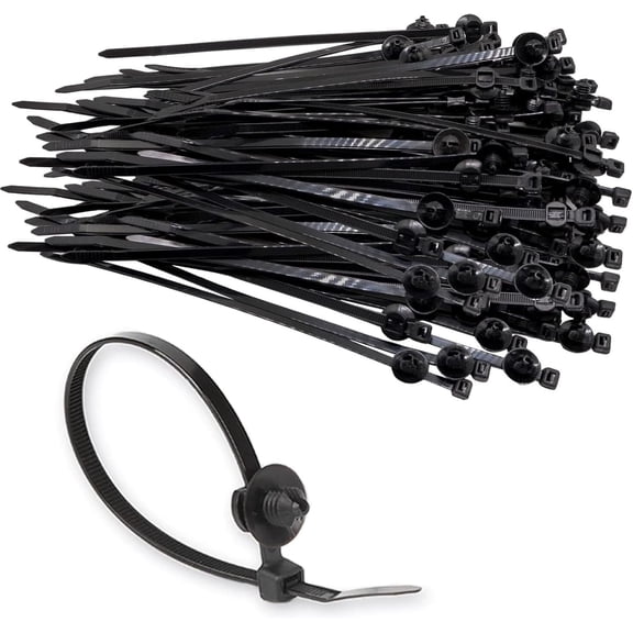 UEIWMX-Cable Zip Ties 8 Inch, Black Zip Ties with Retainer - Fir Tree Nylon Push Mount Head Electrical Zip Tie Wire Clip Holder Adjustable Self Locking (50 Pack)