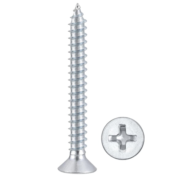 UEIWMX-Countersunk Phillips Wood Screws (#6x1-1/4) 35Pcs, Carbon Steel Coarse Thread Phillips Drive Flat Head Wood Screws - for Furniture Installation Repair, Bluish-White