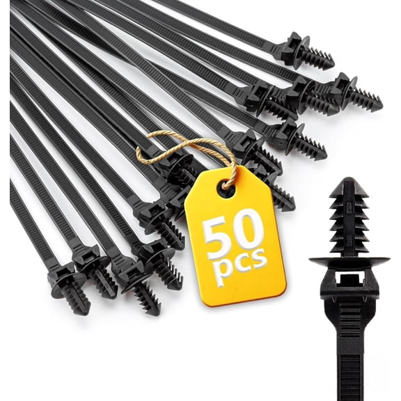 UEIWMX-Fir Tree Push Mount Zip Ties 8 Inch Threaded Automotive Fuel Line Cable Ties Nylon Wire Holder 8.3"x0.22" 50Pcs
