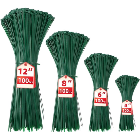 UEIWMX-Green Zip Ties Assorted Sizes 400 Pack 4/6/8/12 Inch Cable Ties Heavy Duty Plastic Wire Ties UV Resistant Small Zip Tie Wraps Assortment Cord Management for Home, Gardening
