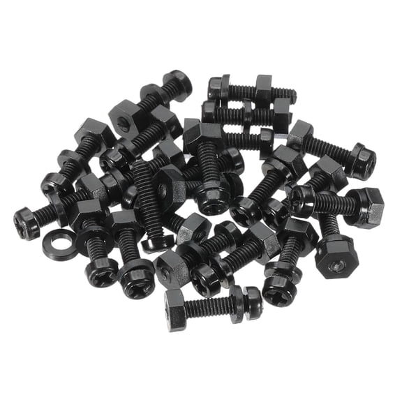 UEIWMX-M2.5x10mm Black Nylon Bolts Plastic Nuts Full Thread Head Screws, 24 Pcs