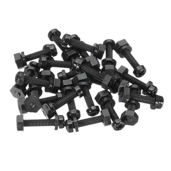 UEIWMX-M2.5x12mm Black Nylon Bolts Plastic Nuts Full Thread Head Screws, 24 Pcs
