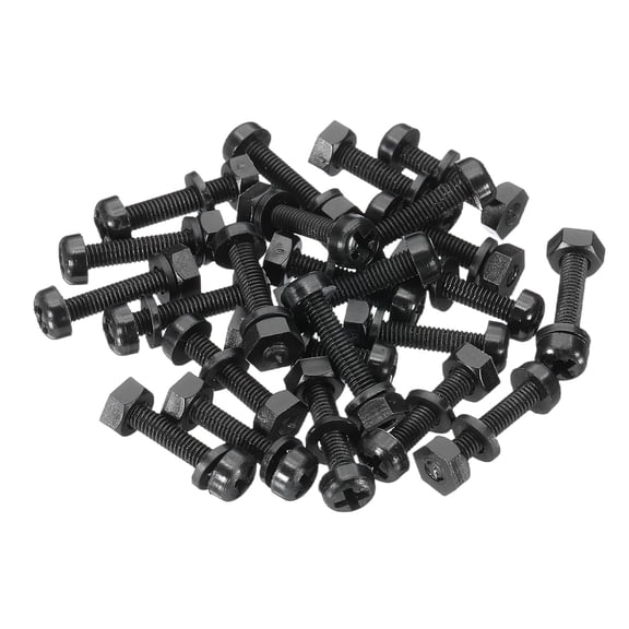 UEIWMX-M3x15mm Black Nylon Bolts Plastic Nuts Full Thread Head Screws, 24 Pcs