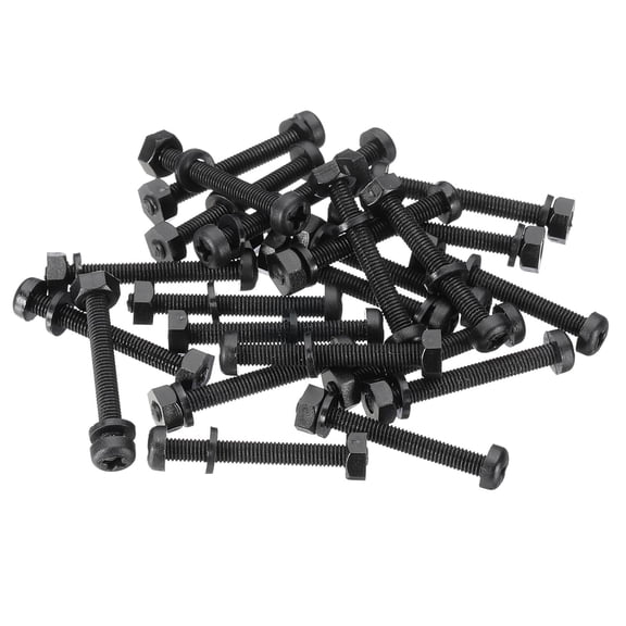 UEIWMX-M3x25mm Black Nylon Bolts Plastic Nuts Full Thread Head Screws, 24 Pcs