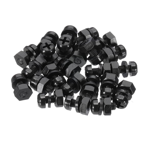 UEIWMX-M3x6mm Black Nylon Bolts Plastic Nuts Full Thread Head Screws, 24 Pcs