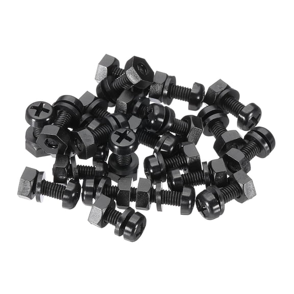 UEIWMX-M3x8mm Black Nylon Bolts Plastic Nuts Full Thread Head Screws, 24 Pcs