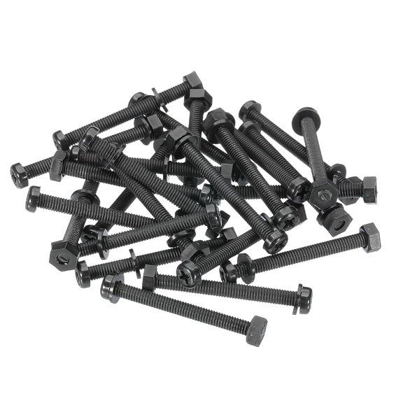 UEIWMX-M4x40mm Black Nylon Bolts Plastic Nuts Full Thread Head Screws, 24 Pcs