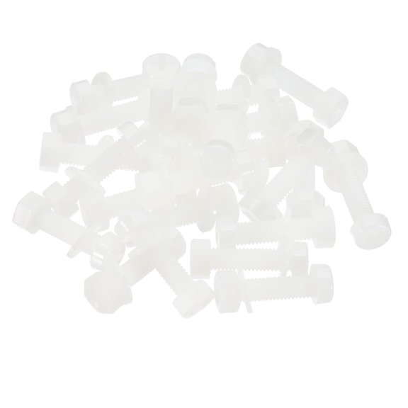 UEIWMX-M5x20mm White Nylon Bolts Plastic Nuts Full Thread Head Screws, 24 Pcs