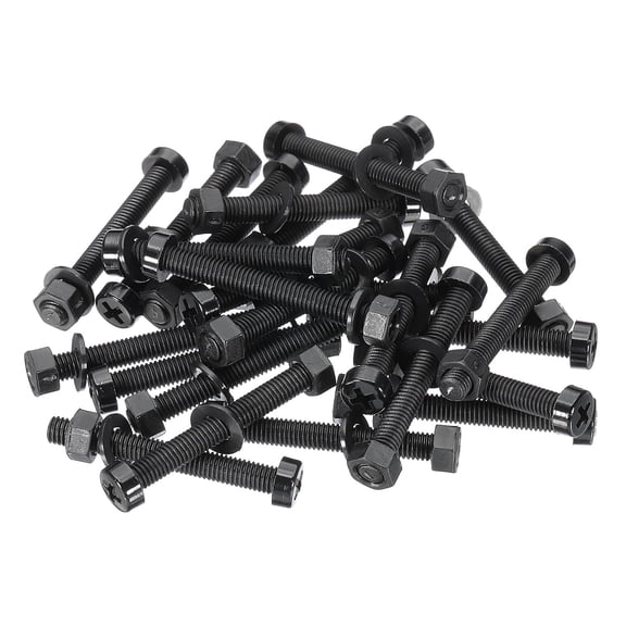 UEIWMX-M5x40mm Black Nylon Bolts Plastic Nuts Full Thread Head Screws, 24 Pcs