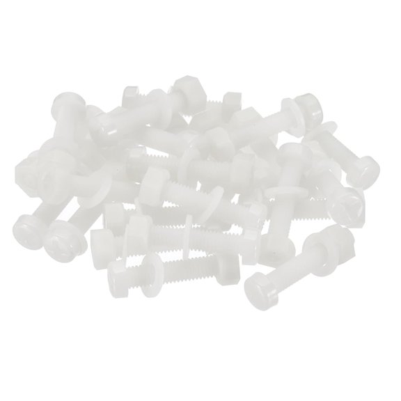UEIWMX-M6x30mm White Nylon Bolts Plastic Nuts Full Thread Head Screws, 24 Pcs
