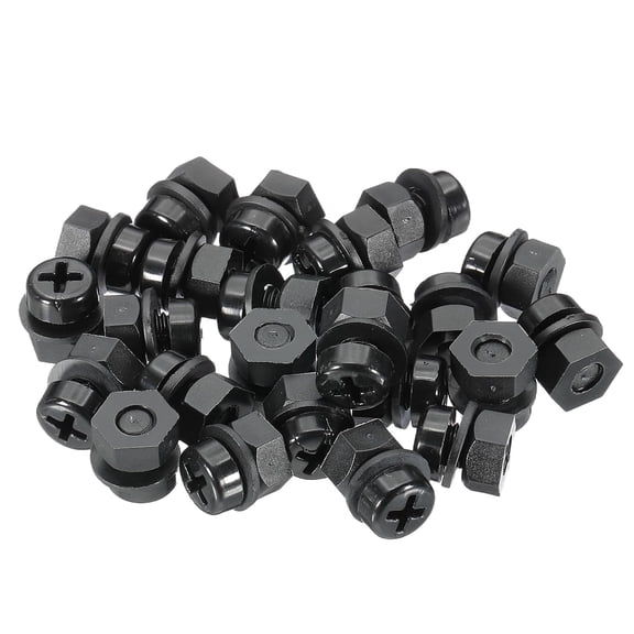 UEIWMX-M6x8mm Black Nylon Bolts Plastic Nuts Full Thread Head Screws, 24 Pcs