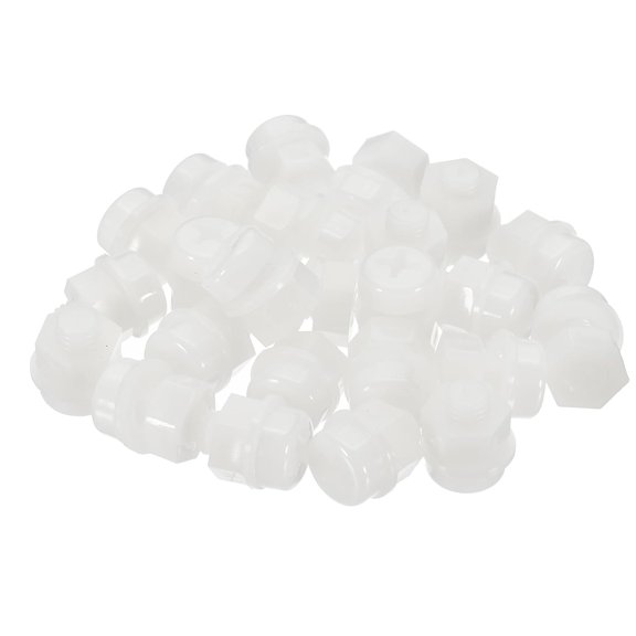 UEIWMX-M8x10mm White Nylon Bolts Plastic Nuts Full Thread Head Screws, 24 Pcs