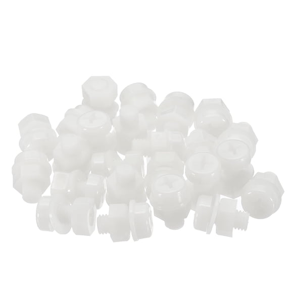 UEIWMX-M8x15mm White Nylon Bolts Plastic Nuts Full Thread Head Screws, 24 Pcs
