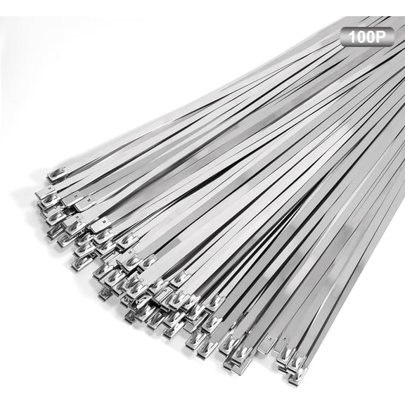 UEIWMX-Metal Zip Ties 12 inch Stainless Steel Cable Ties 100 Pack 270 lbs Heavy Duty Self-locking Wire Ties High Temp Zipties Chain Link fence Ties Multi Purpose Binding for Fence Machinery Vehicles