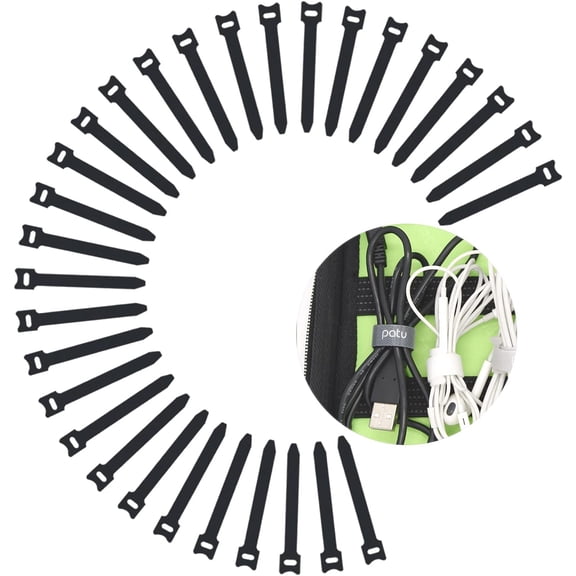 UEIWMX-Patu Reusable Fastening Cable Ties - 30 Pcs 3 Inch Microfiber Cloth Hook and Loop Cord Management Wire Organizer Straps, Black