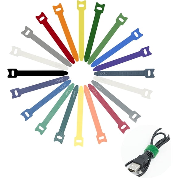 UEIWMX-Patu Reusable Fastening Cable Ties - 30 Pcs 4 Inch Microfiber Cloth Hook and Loop Cord Management Wire Organizer Straps, Assorted Colors