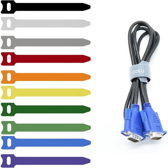 UEIWMX-Patu Reusable Fastening Cable Ties - 30 Pcs 8 Inch Microfiber Cloth Hook and Loop Cord Management Wire Organizer Straps, Assorted Colors