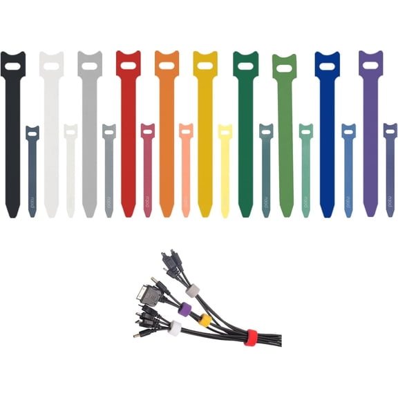 UEIWMX-Patu Reusable Fastening Cable Ties - 40 Pcs (20 pcs 4" & 20 pcs 8") Microfiber Cloth Hook and Loop Cord Management Wire Organizer Straps, Assorted Colors