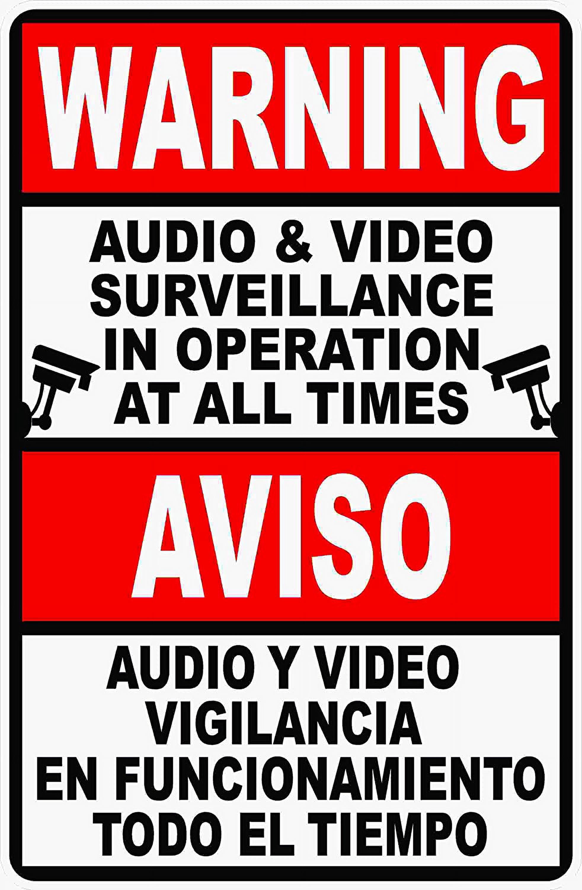 UEJUNBO Metal Sign Warning Audio & Video Surveillance in Use at All ...
