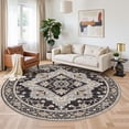 thumbnail image 1 of UERMEI 10'x10' Round Washable Area Rugs for Living Room, Vintage Floral Boho Printed Carpet, Non Slip Indoor Large Rugs for Bedroom Home Decor Carpets, Black, 1 of 8