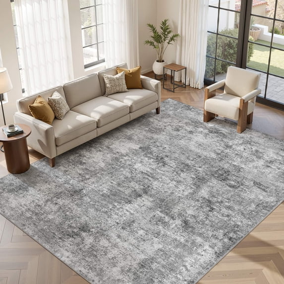 UERMEI 10'x12' Washable Area Rugs for Living Room, Modern Abstract Printed Carpet, Non Slip Indoor Rug for Bedroom Home Decor Carpets, Gray