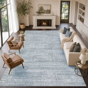 UERMEI 10'x14' Area Rugs for Living Room, Non-Slip Vintage Oriental Washable Rug for Bedroom Dining Room Office, Soft Low Pile Distressed Rug Carpet Home Decor, Blue deal from Walmart
