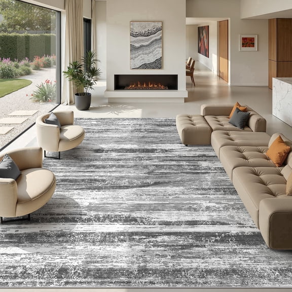 UERMEI 10'x14' Area Rugs for Living Room, Modern Abstract Washable Rug for Bedroom Dining Room Office, Non-Slip Soft Low Pile Home Decor Carpet Accent Rug, Dark Gray