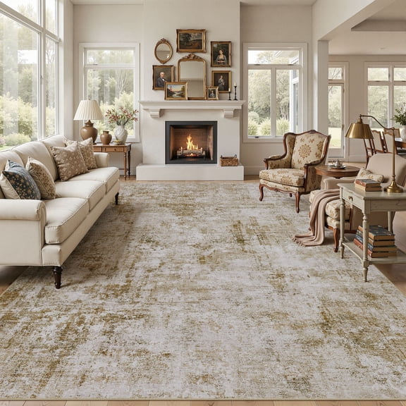 UERMEI 10'x14' Large Area Rugs for Living Room, Washable Non-slip Soft Indoor Modern Abstract Rug for Bedroom Dining Room Office Home Decor Carpet, Gold Brown
