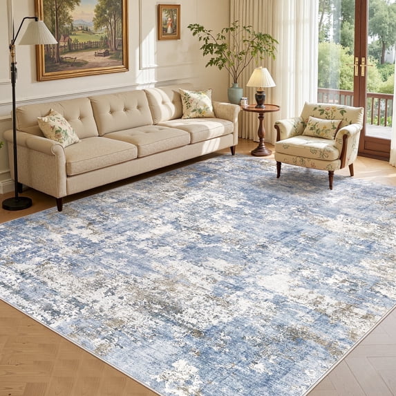 UERMEI 10'x14' Large Area Rugs for Living Room, Washable Non-slip Soft Indoor Modern Abstract Rug for Bedroom Dining Room Office Home Decor Carpet, Glacier Blue