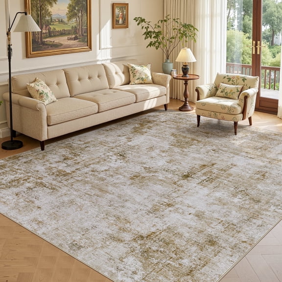 UERMEI 10'x14' Large Area Rugs for Living Room, Washable Non-slip Soft Indoor Modern Abstract Rug for Bedroom Dining Room Office Home Decor Carpet, Gold Brown