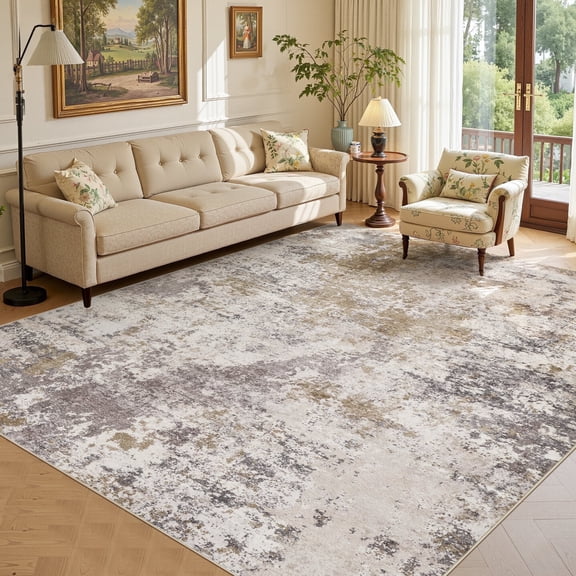 UERMEI 10'x14' Large Area Rugs for Living Room, Washable Non-slip Soft Indoor Modern Abstract Rug for Bedroom Dining Room Office Home Decor Carpet, Brown