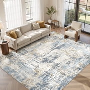 UERMEI 10'x14' Large Area Rugs for Living Room, Washable Non Slip Indoor Rug for Bedroom Home Decor Carpets, Modern Abstract Printed Carpet, Blue
