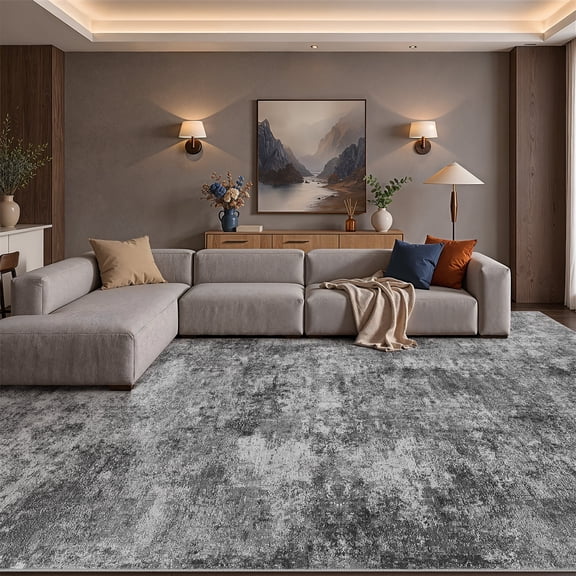 UERMEI 10x12 Washable Area Rugs for Living Room, Modern Abstract Printed Carpet, Non Slip Indoor Rug for Bedroom Home Decor Carpets,Gray
