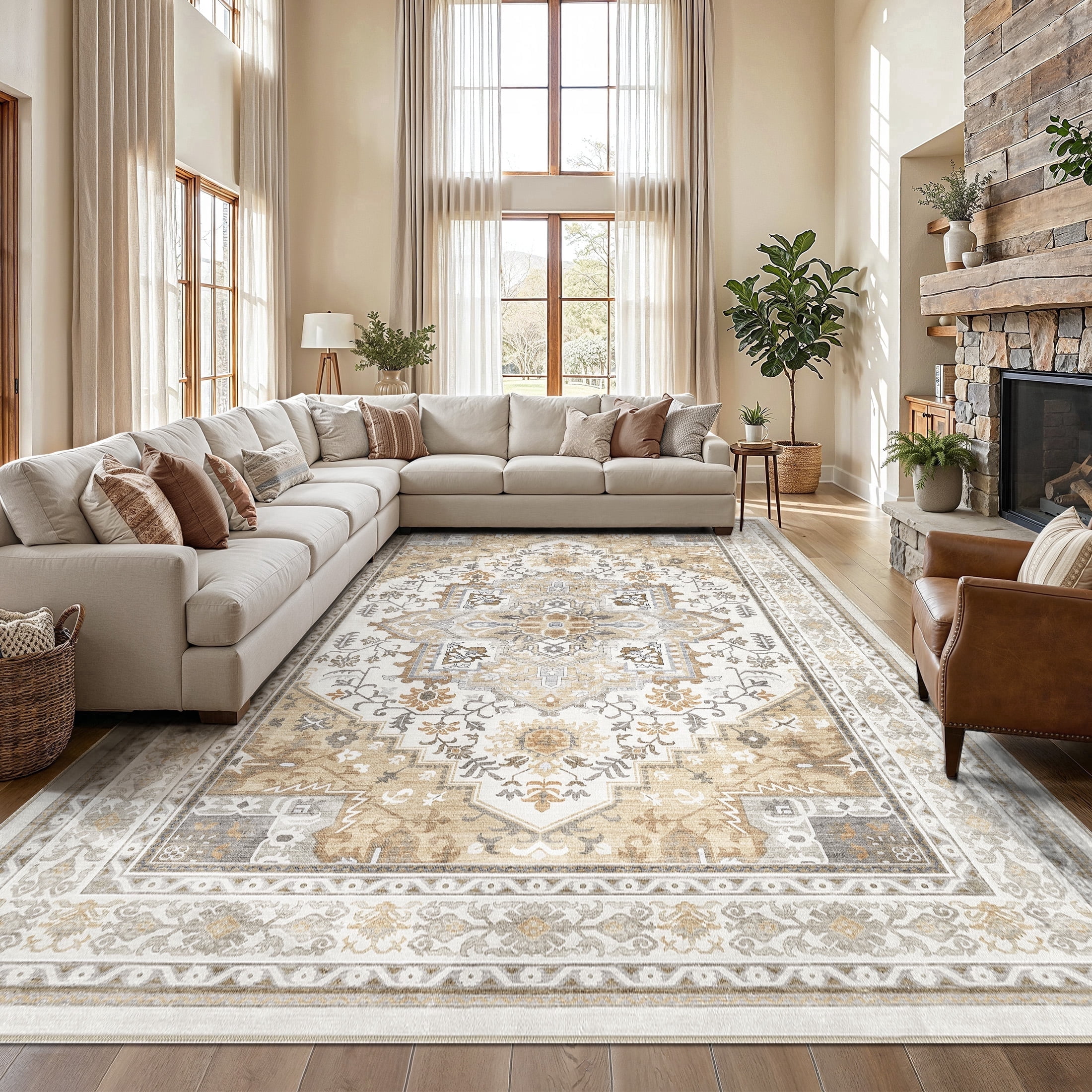 UERMEI 10x14 Washable Area Rugs for Living Room, Modern Vintage Printed ...