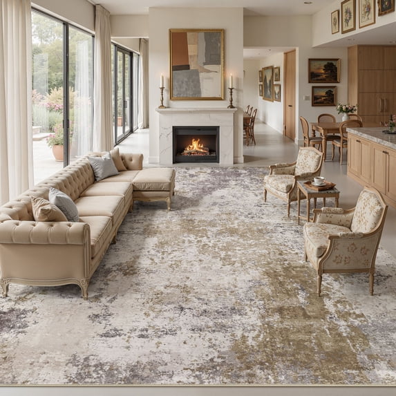 UERMEI 12'x15' Large Area Rugs for Living Room, Washable Non-slip Soft Indoor Modern Abstract Rug for Bedroom Dining Room Office Home Decor Carpet, Brown