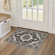 UERMEI 2'x3' Area Rugs for Entryway, Washable Non-slip Soft Indoor Door Mats, Vintage Floral Boho Printed Carpet for Bedroom Home Decor Carpets - Black/Gray