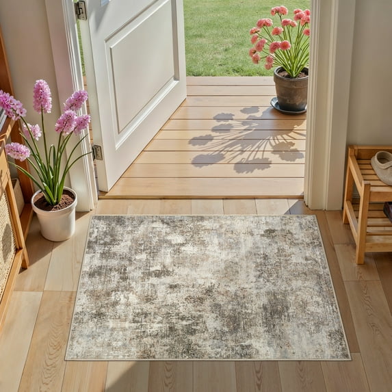 UERMEI 2x3 Washable Area Rugs for Living Room, Modern Abstract Printed Rug, Vacuum-Friendly, Non Slip Indoor Rug for Bedroom Entryway Home Decor Carpet, Dark Brown