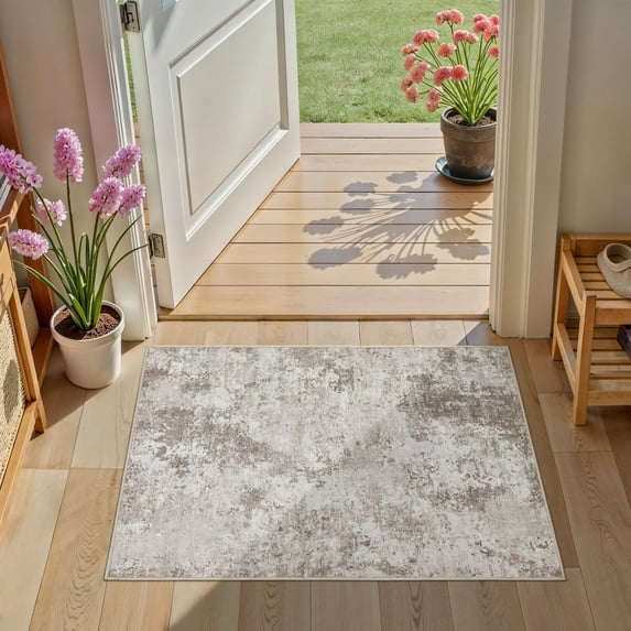 UERMEI 2x3 Washable Area Rugs for Living Room, Modern Abstract Printed Rug, Vacuum-Friendly, Non Slip Indoor Rug for Bedroom Entryway Home Decor Carpet, Light Brown