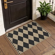 UERMEI 2'x3' Checkered Easy Jute Rug, Washable Non Slip Door Mat for Entryway Kitchen, Farmhouse Black Low Pile Carpet