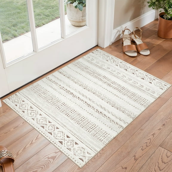 UERMEI 2'x3' Area Rugs for Living Room, Washable Rugs Boho Moroccan Area Rug Soft Neutral Geometric Bohemian Carpet Distressed Indoor Rug for Entryway Bedroom Office Foldable Nonslip Rug, Brown