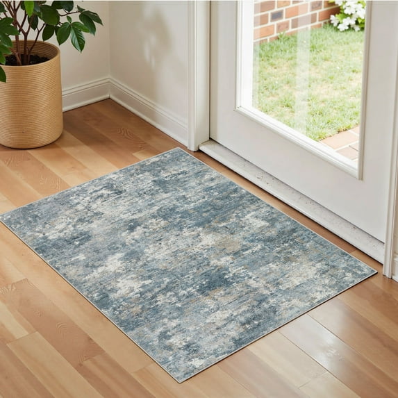 UERMEI 2'x3' Small Area Rugs for Entryway, Machine Washable Ultra-Thin Soft Rug, Non Slip Indoor Door Mats, Throw Rug for Bedroom Hallway, Laundry Room Carpets, Blue/Brown