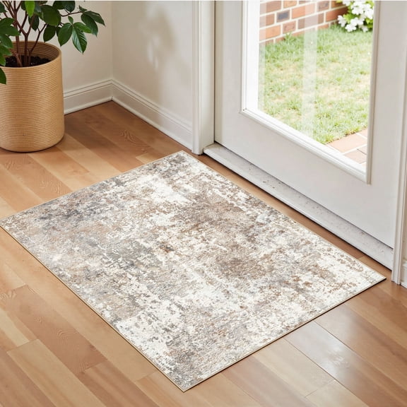 UERMEI 2'x3' Small Area Rugs for Entryway, Machine Washable Ultra-Thin Soft Rug, Non Slip Indoor Door Mats, Throw Rug for Bedroom Hallway, Laundry Room Carpets,Brown