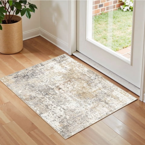 UERMEI 2'x3' Small Area Rugs for Entryway, Machine Washable Ultra-Thin Soft Rug, Non Slip Indoor Door Mats, Throw Rug for Bedroom Hallway, Laundry Room Carpets, Gray Gold