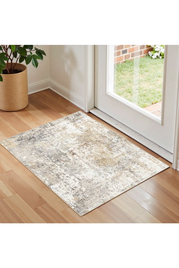 2'x3' Small Area Rugs for Entryway, Machine Washable Ultra-Thin Soft Rug, Non Slip Indoor Door Mats, Throw Rug for Bedroom Hallway, Laundry Room Carpets, Gray Gold