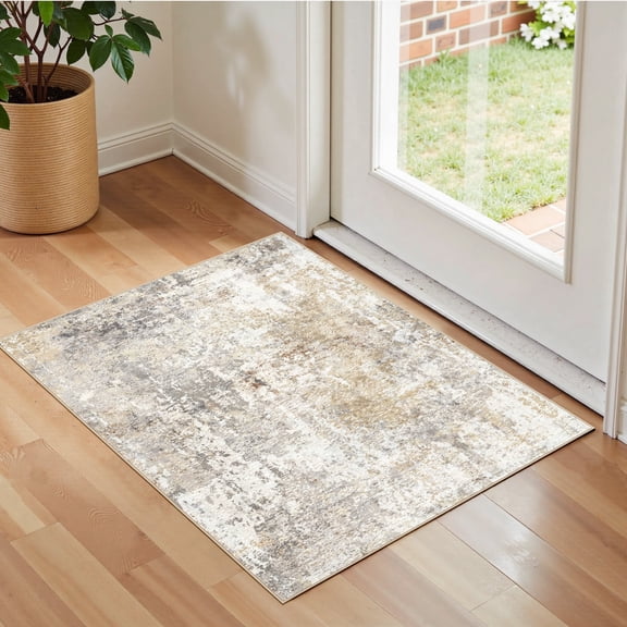 UERMEI 2'x3' Small Area Rugs for Entryway, Machine Washable Ultra-Thin Soft Rug, Non Slip Indoor Door Mats, Throw Rug for Bedroom Hallway, Laundry Room Carpets, Gray Gold
