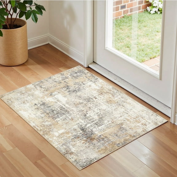 UERMEI 2'x3' Small Area Rugs for Entryway, Machine Washable Ultra-Thin Soft Rug, Non Slip Indoor Door Mats, Throw Rug for Bedroom Hallway, Laundry Room Carpets, Gray Gold