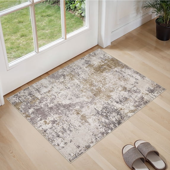 UERMEI 2'x3' Area Rugs for Entryway, Washable Non-slip Soft Indoor Door Mats, Modern Abstract Throw Rug for Bedroom Laundry Room Carpet, Brown